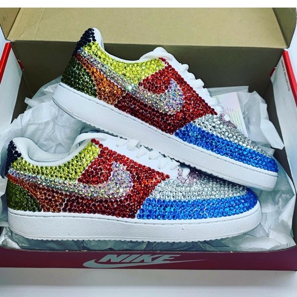 Nike Court Vision Low Tops All Sizes Multicoloured Classic Mix Luxe Crystals - Picture 3 of 11